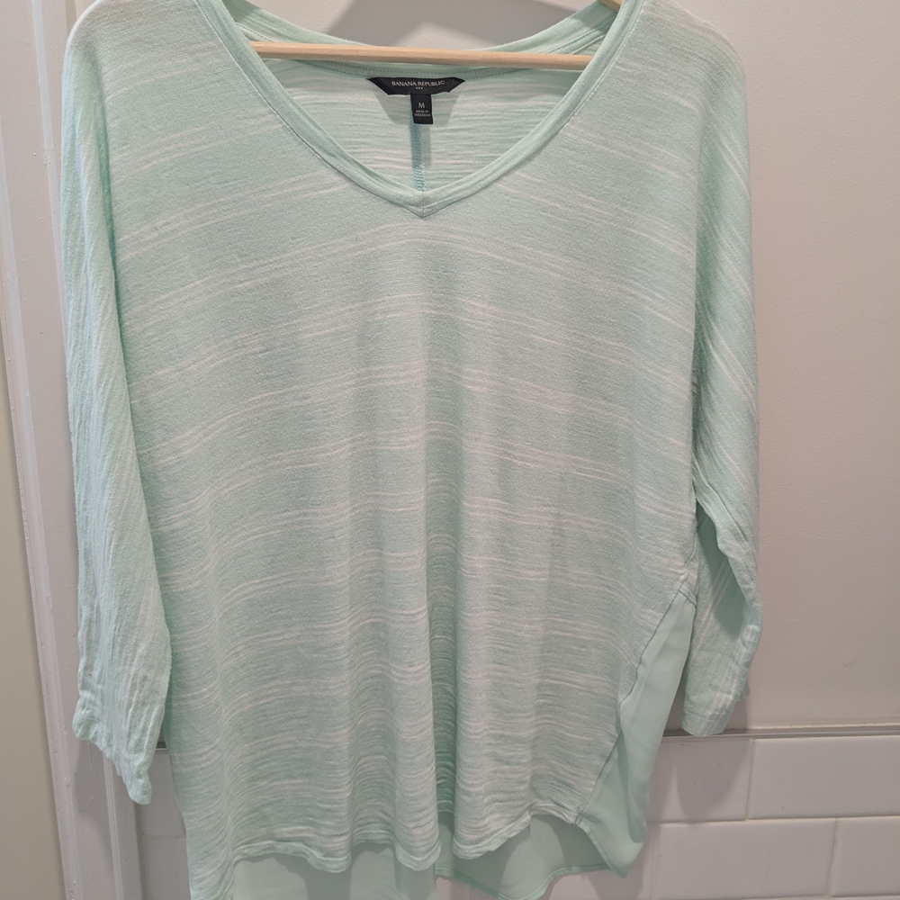 Banana Republic Green Ribbed 3/4 Sleeve Tunic Medium Women's Mixed Material